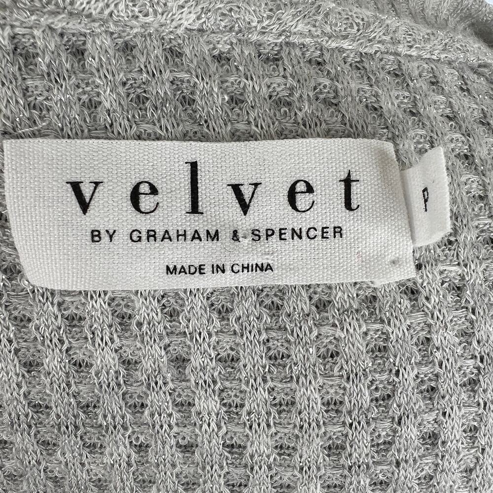 Velvet Graham & Spencer Gray Metallic V-Neck Long Sleeve Waffle Knit Top P XS - Picture 5 of 6